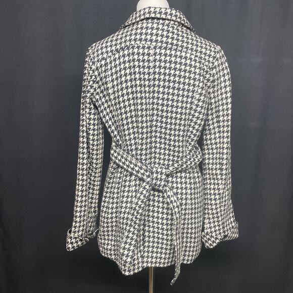 Odyn Womens SM Coat Black White Houndstooth Jacket Wool Blend Retro Glam Classic - Picture 5 of 9